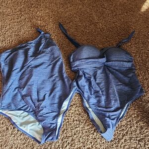 Blue Silver Glitter One-Piece Swimsuit Set Cupshe